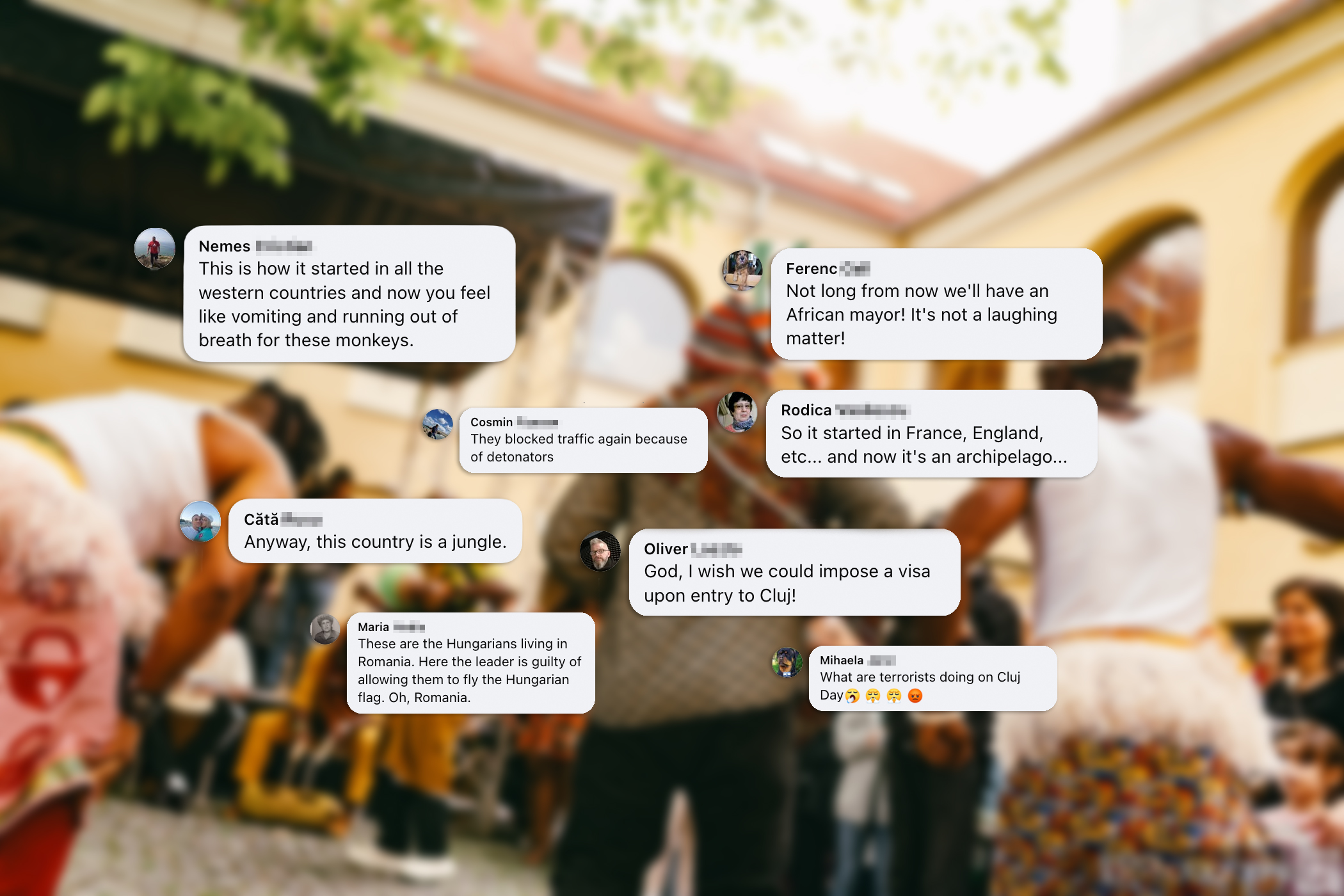 Racist and Xenophobic comments posted by Cluj residents across multiple Facebook posts celebrating Africa Day and Cluj Days
