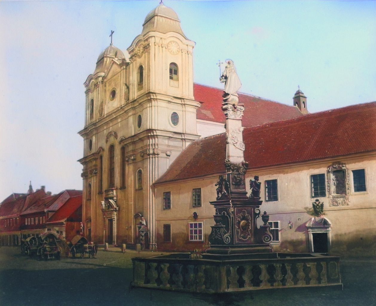 Colourised image of St Mary Protector statue.